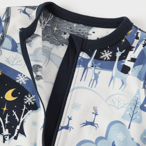 Winter Forest Print Baby Sleepsuit from the Polarn O. Pyret baby collection. Nordic kids clothes made from sustainable sources.