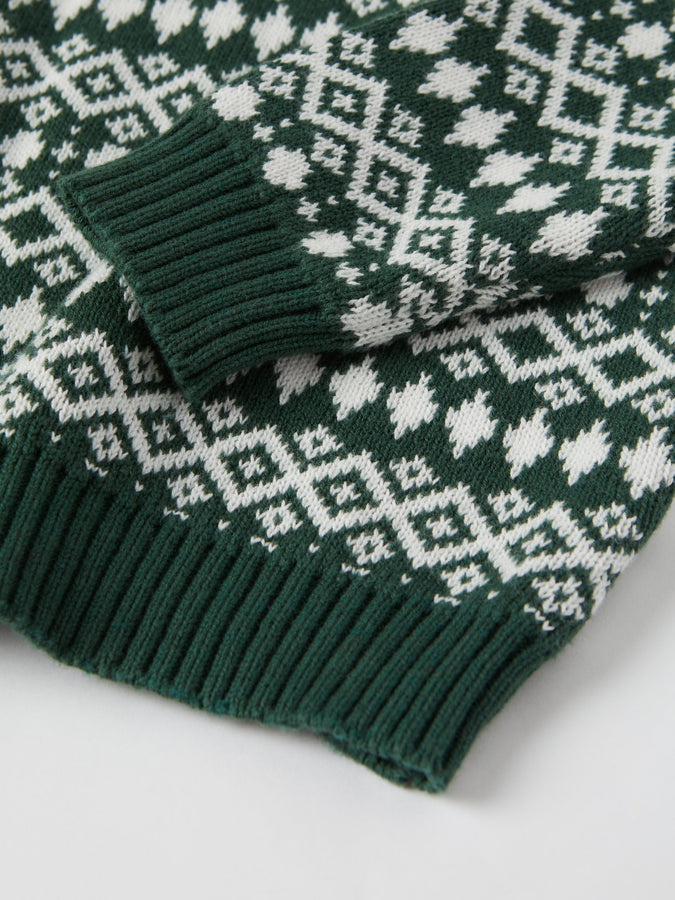 Green Kids Fairisle Jumper from the Polarn O. Pyret kidswear collection. Nordic kids clothes made from sustainable sources.