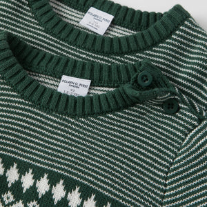 Green Kids Fairisle Jumper from the Polarn O. Pyret kidswear collection. Nordic kids clothes made from sustainable sources.