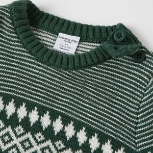 Green Kids Fairisle Jumper from the Polarn O. Pyret kidswear collection. Nordic kids clothes made from sustainable sources.