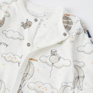 Balloon Print Baby Sleepsuit from the Polarn O. Pyret baby collection. Clothes made using sustainably sourced materials.