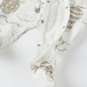 Balloon Print Baby Sleepsuit from the Polarn O. Pyret baby collection. Clothes made using sustainably sourced materials.