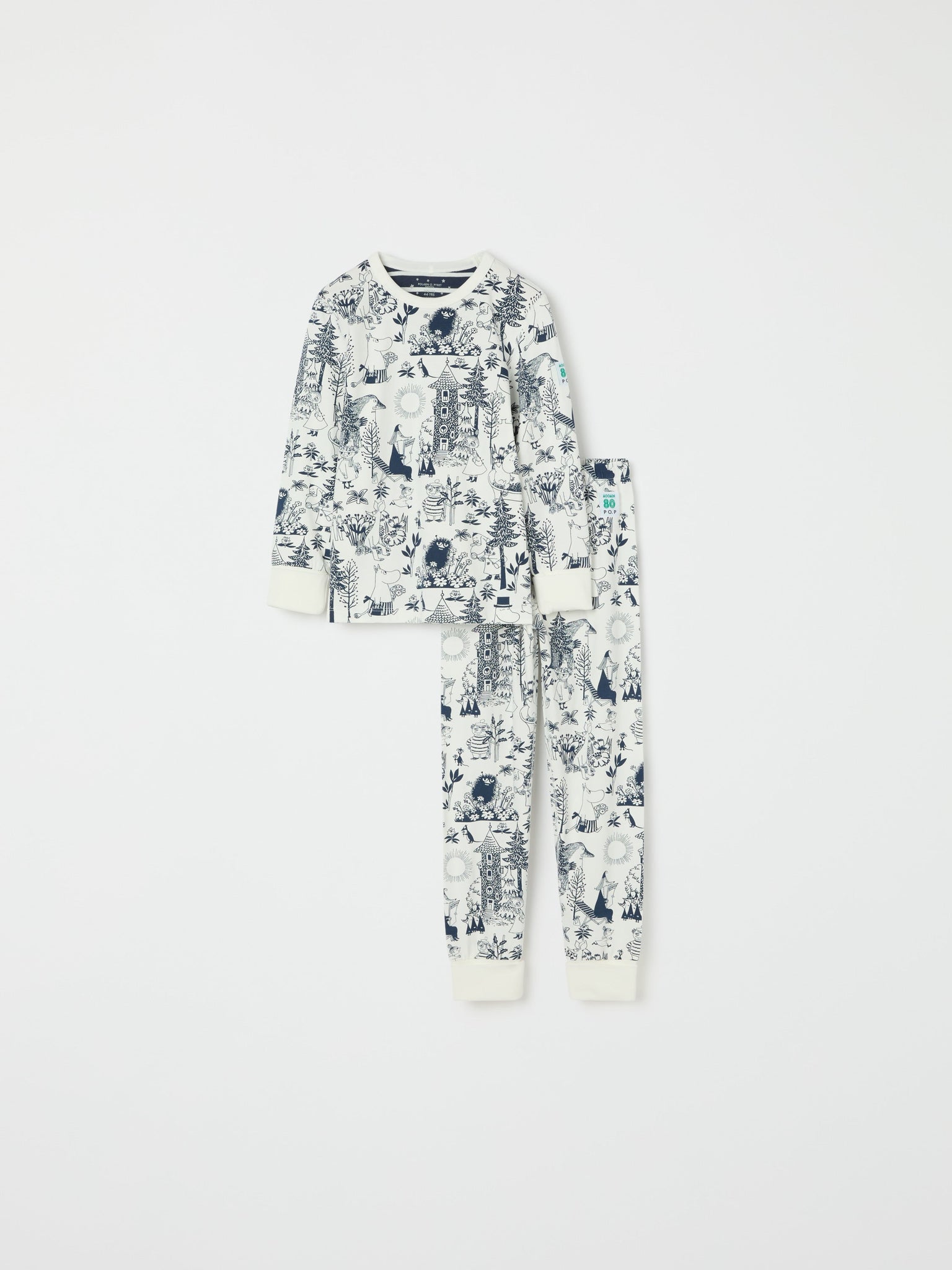 Moomin Print Kids Pyjamas from the Polarn O. Pyret kidswear collection. Ethically produced kids clothing.