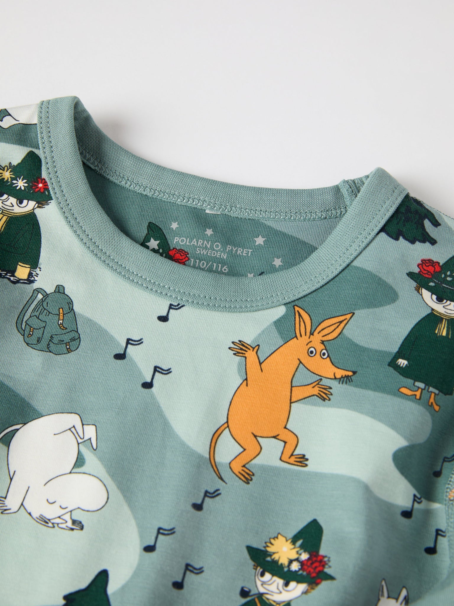 Moomin Print Kids Pyjamas from the Polarn O. Pyret kidswear collection. Clothes made using sustainably sourced materials.