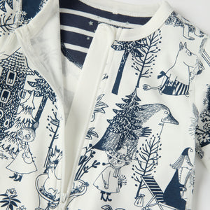 Moomin Print Cotton Baby Sleepsuit from the Polarn O. Pyret baby collection. Clothes made using sustainably sourced materials.