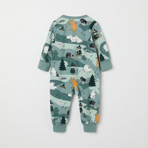 Moomin Print Baby Sleepsuit from the Polarn O. Pyret baby collection. Nordic kids clothes made from sustainable sources.