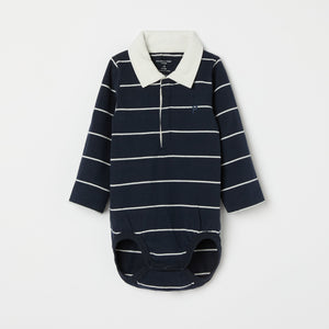 Striped Polo Shirt Babygrow from the Polarn O. Pyret baby collection. Ethically produced kids clothing.