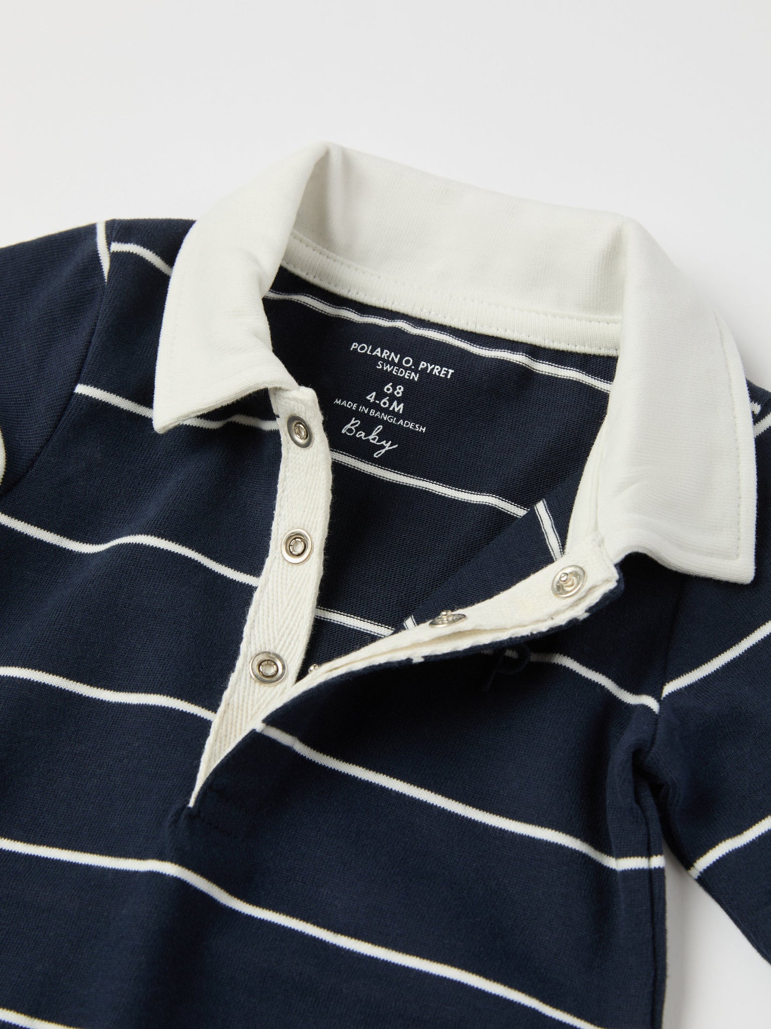 Striped Polo Shirt Babygrow from the Polarn O. Pyret baby collection. Ethically produced kids clothing.