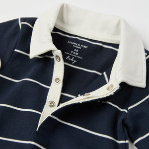 Striped Polo Shirt Babygrow from the Polarn O. Pyret baby collection. Ethically produced kids clothing.