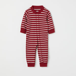 Red Striped Baby Sleepsuit from the Polarn O. Pyret baby collection. Ethically produced kids clothing.