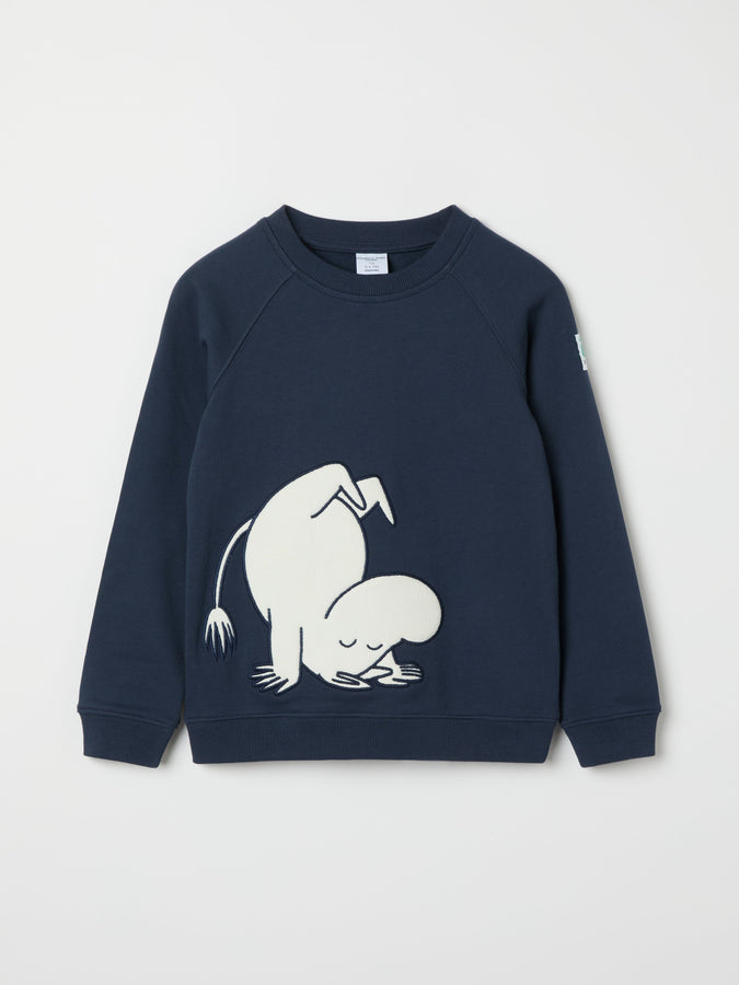 Blue Moomin Print Kids Sweatshirt from the Polarn O. Pyret kidswear collection. Nordic kids clothes made from sustainable sources.