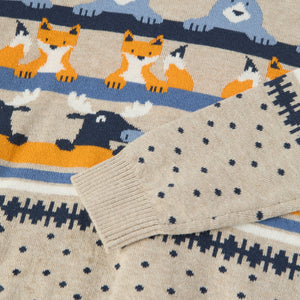 Beige Nordic Animal Kids Jumper from the Polarn O. Pyret kidswear collection. Nordic kids clothes made from sustainable sources.