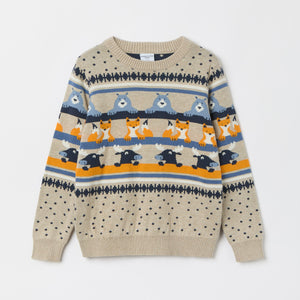 Beige Nordic Animal Kids Jumper from the Polarn O. Pyret kidswear collection. Nordic kids clothes made from sustainable sources.