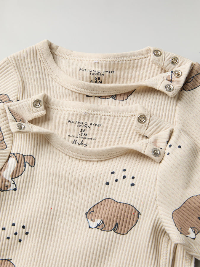 Bear Print Ribbed Babygrow from the Polarn O. Pyret baby collection. Nordic kids clothes made from sustainable sources.