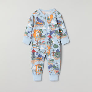 Dragon Print Baby Sleepsuit from the Polarn O. Pyret baby collection. Clothes made using sustainably sourced materials.