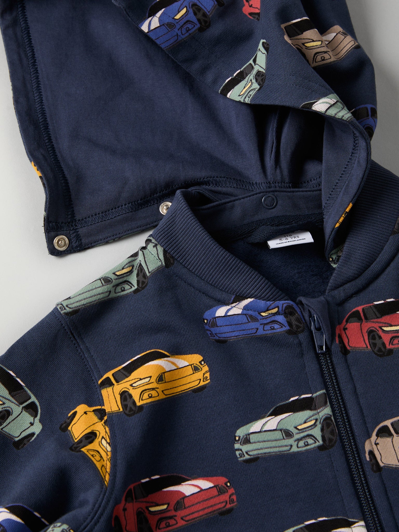 Car Print Kids Hoodie from Polarn O. Pyret kidswear. Nordic kids clothes made from sustainable sources.