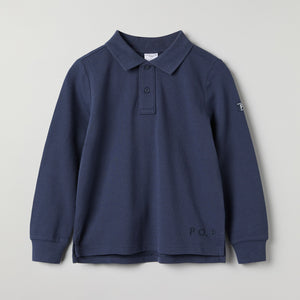 Blue Long Sleeve Polo Top from Polarn O. Pyret kidswear. Ethically produced kids clothing.