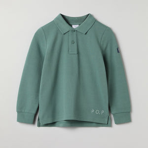 Green Long Sleeve Polo Top from Polarn O. Pyret kidswear. Clothes made using sustainably sourced materials.