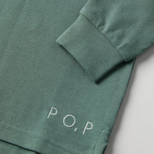 Green Long Sleeve Polo Top from Polarn O. Pyret kidswear. Clothes made using sustainably sourced materials.