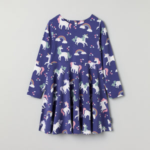 Unicorn Print Kids Dress from Polarn O. Pyret kidswear. Clothes made using sustainably sourced materials.