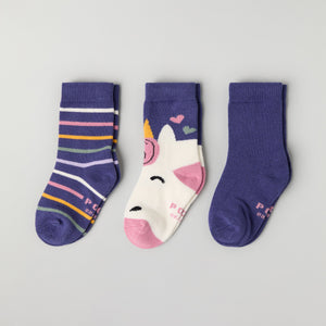 Three Pack Kids Socks from Polarn O. Pyret kidswear. Clothes made using sustainably sourced materials.