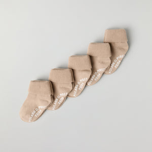 Five Pack Beige Kids Socks from Polarn O. Pyret kidswear. Clothes made using sustainably sourced materials.