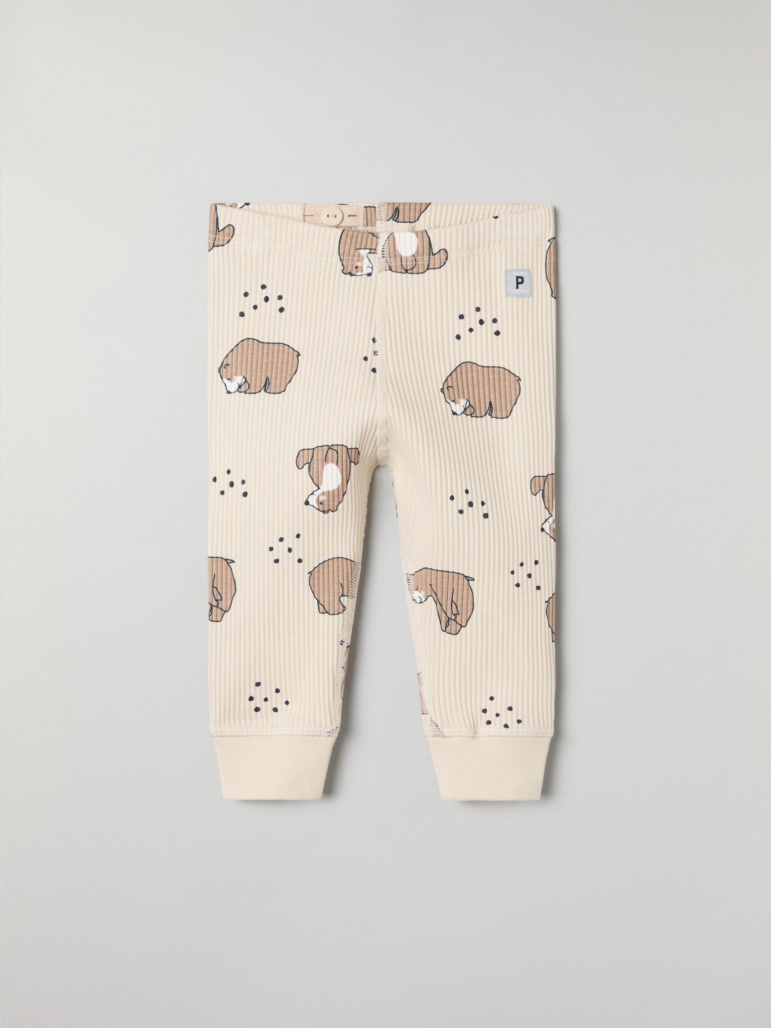 Ribbed Bear Print Baby Leggings from the Polarn O. Pyret baby collection. Clothes made using sustainably sourced materials.