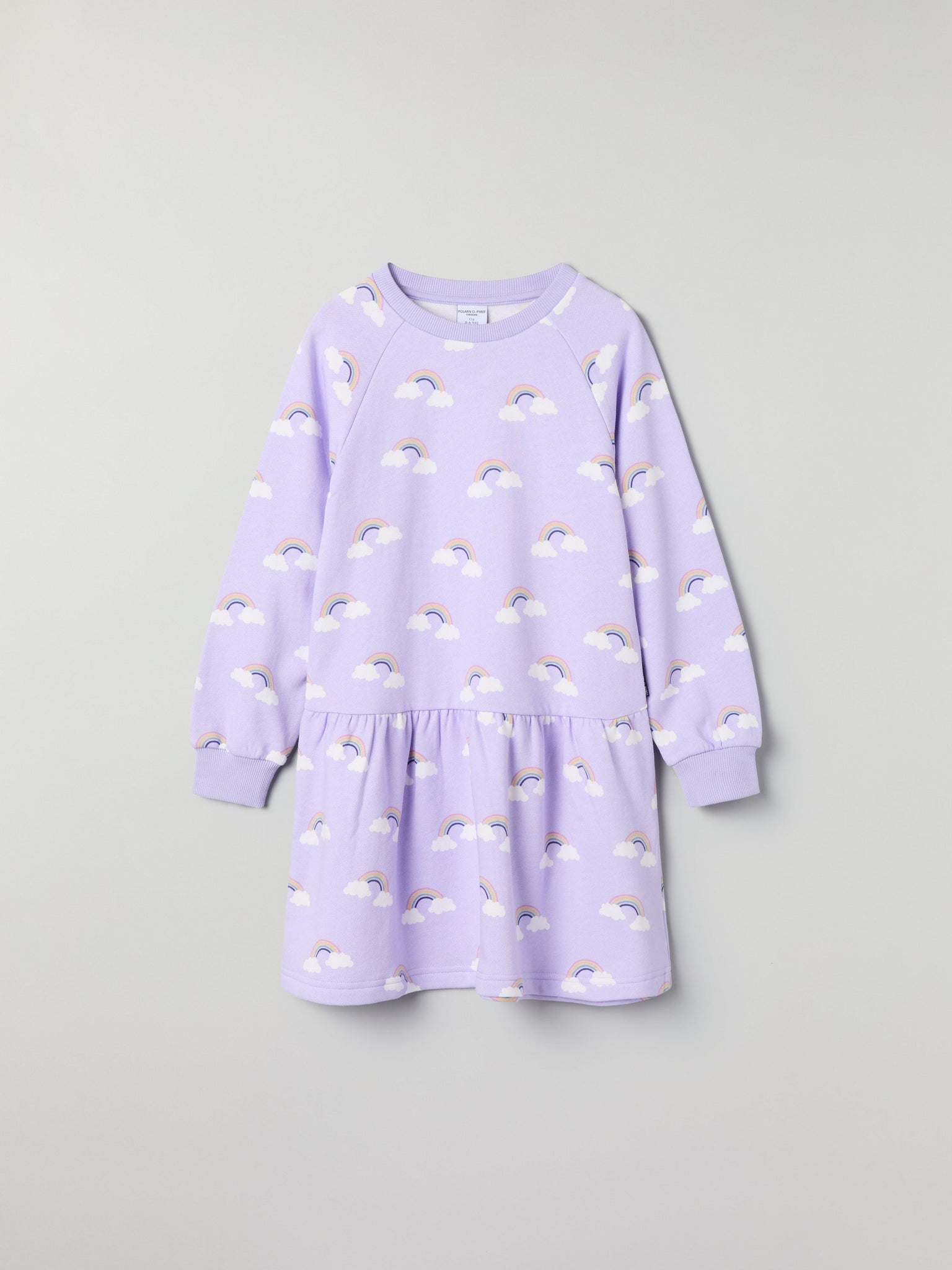 Rainbow Print Kids Sweatshirt Dress from Polarn O. Pyret kidswear. Ethically produced kids clothing.