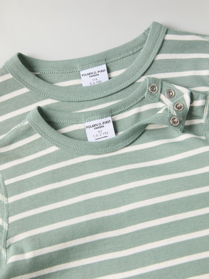 Organic Cotton Striped Green Kids Top from Polarn O. Pyret kidswear. Ethically produced kids clothing.