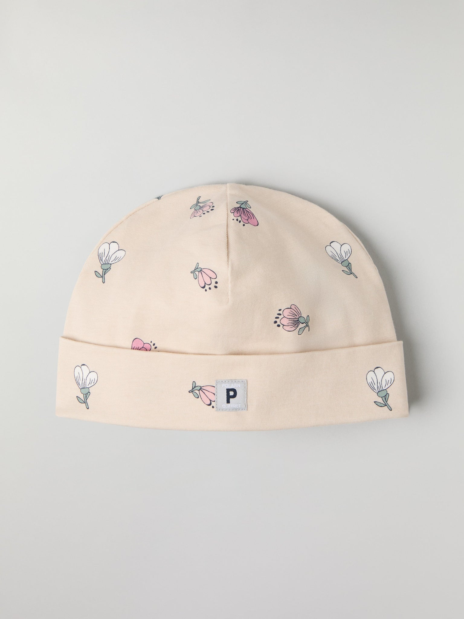 Floral Print Baby Beanie Hat from the Polarn O. Pyret baby collection. Ethically produced kids clothing.