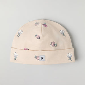 Floral Print Baby Beanie Hat from the Polarn O. Pyret baby collection. Ethically produced kids clothing.