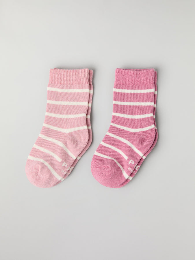 Two Pack Pink Striped Kids Socks from Polarn O. Pyret kidswear. Ethically produced kids clothing.