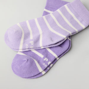 Two Pack Purple Striped Kids Socks from Polarn O. Pyret kidswear. Clothes made using sustainably sourced materials.