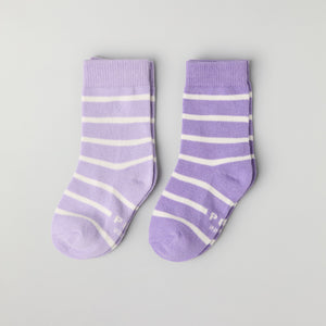 Two Pack Purple Striped Kids Socks from Polarn O. Pyret kidswear. Clothes made using sustainably sourced materials.