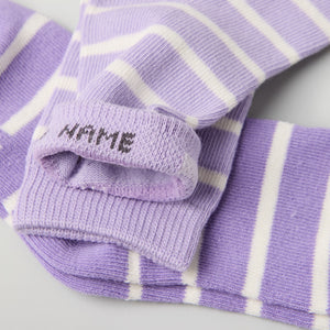 Two Pack Purple Striped Kids Socks from Polarn O. Pyret kidswear. Clothes made using sustainably sourced materials.