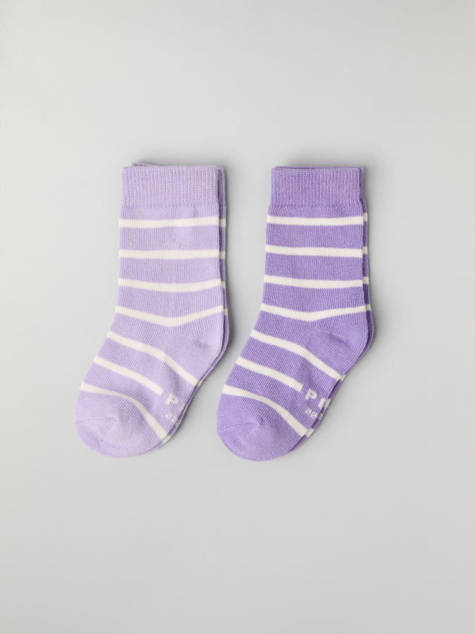 Two Pack Purple Striped Kids Socks from Polarn O. Pyret kidswear. Clothes made using sustainably sourced materials.