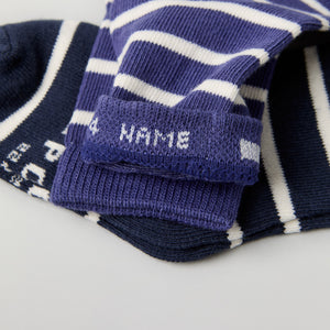 Two Pack Blue Striped Kids Socks from Polarn O. Pyret kidswear. Nordic kids clothes made from sustainable sources.