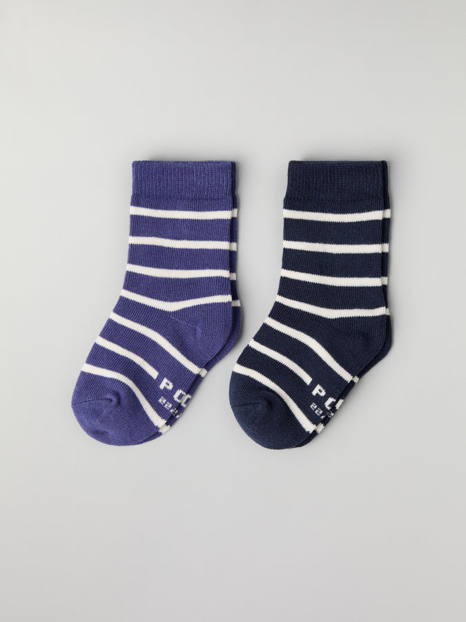 Two Pack Blue Striped Kids Socks from Polarn O. Pyret kidswear. Nordic kids clothes made from sustainable sources.