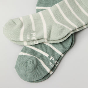 Two Pack Green Striped Kids Socks from Polarn O. Pyret kidswear. Ethically produced kids clothing.