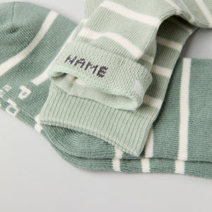 Two Pack Green Striped Kids Socks from Polarn O. Pyret kidswear. Ethically produced kids clothing.