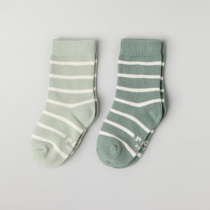 Two Pack Green Striped Kids Socks from Polarn O. Pyret kidswear. Ethically produced kids clothing.