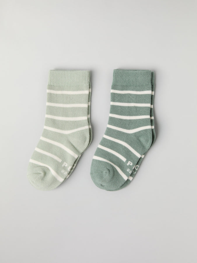 Two Pack Green Striped Kids Socks from Polarn O. Pyret kidswear. Ethically produced kids clothing.