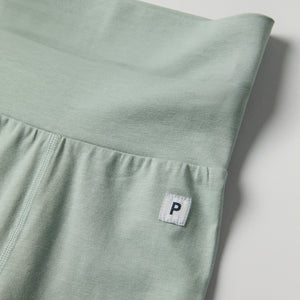 Green Soft Baby Leggings from the Polarn O. Pyret baby collection. Clothes made using sustainably sourced materials.