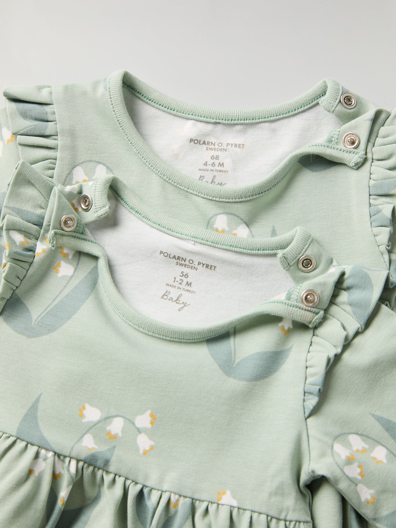 Lily Print Baby Dress from the Polarn O. Pyret baby collection. Clothes made using sustainably sourced materials.