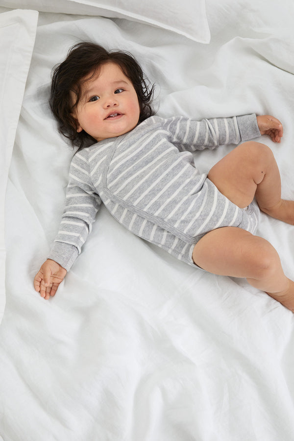 Newborn Unisex Grey Striped Babygrow