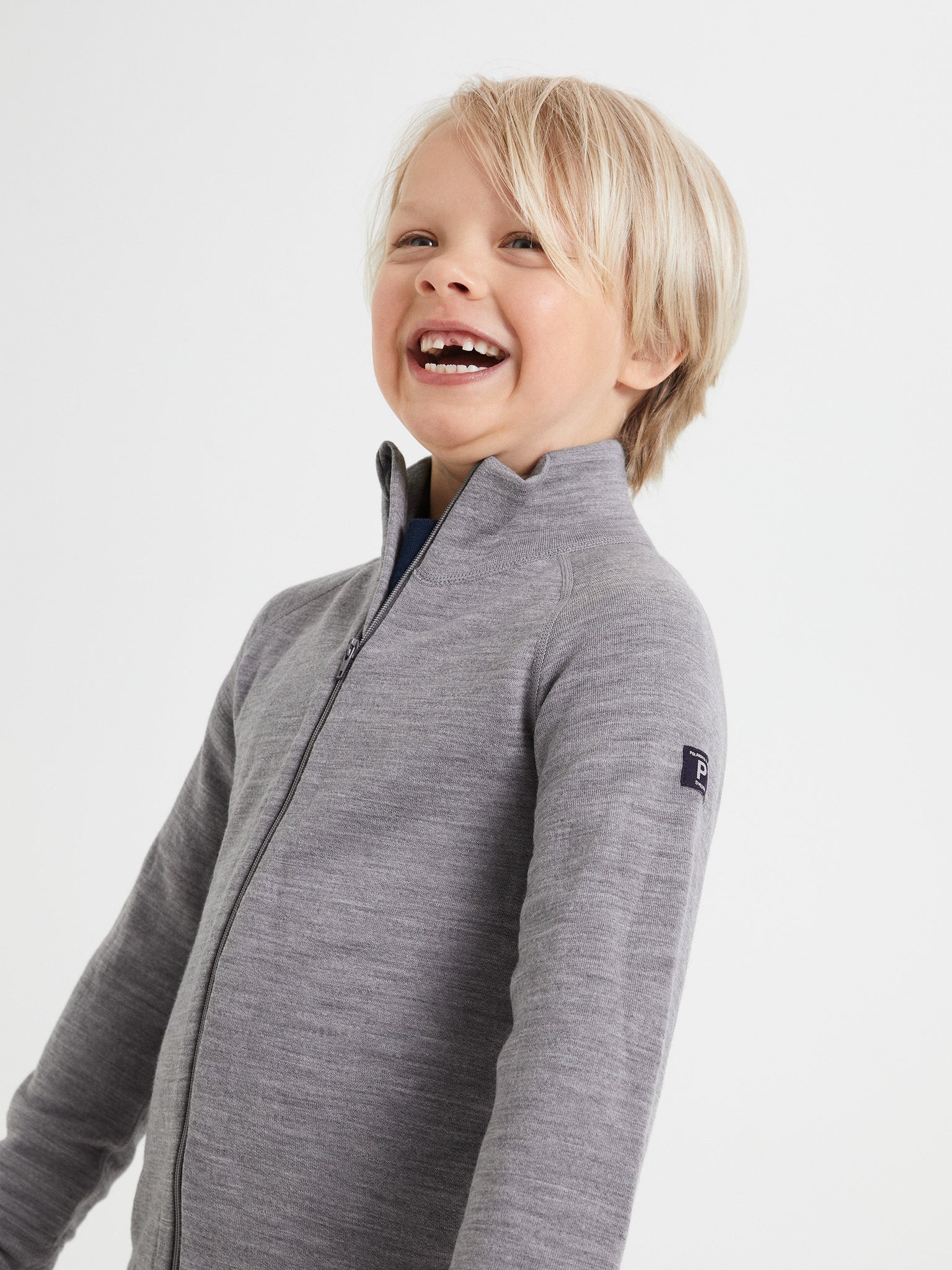 Terry Wool Grey Kids Thermal Zip Top from the Polarn O. Pyret outerwear collection. Ethically produced kids outerwear.