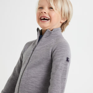 Terry Wool Grey Kids Thermal Zip Top from the Polarn O. Pyret outerwear collection. Ethically produced kids outerwear.