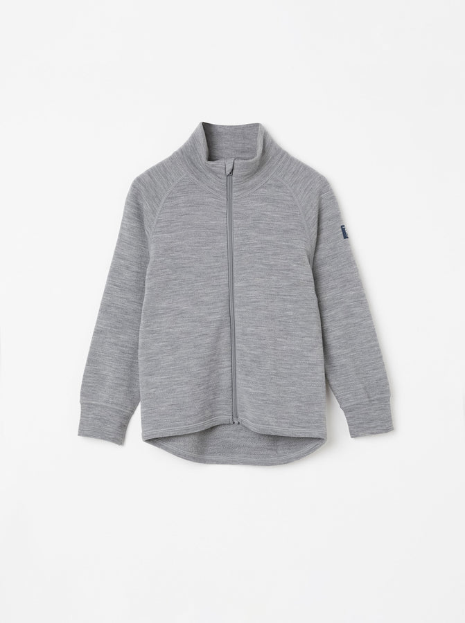 Terry Wool Grey Kids Thermal Zip Top from the Polarn O. Pyret outerwear collection. Ethically produced kids outerwear.