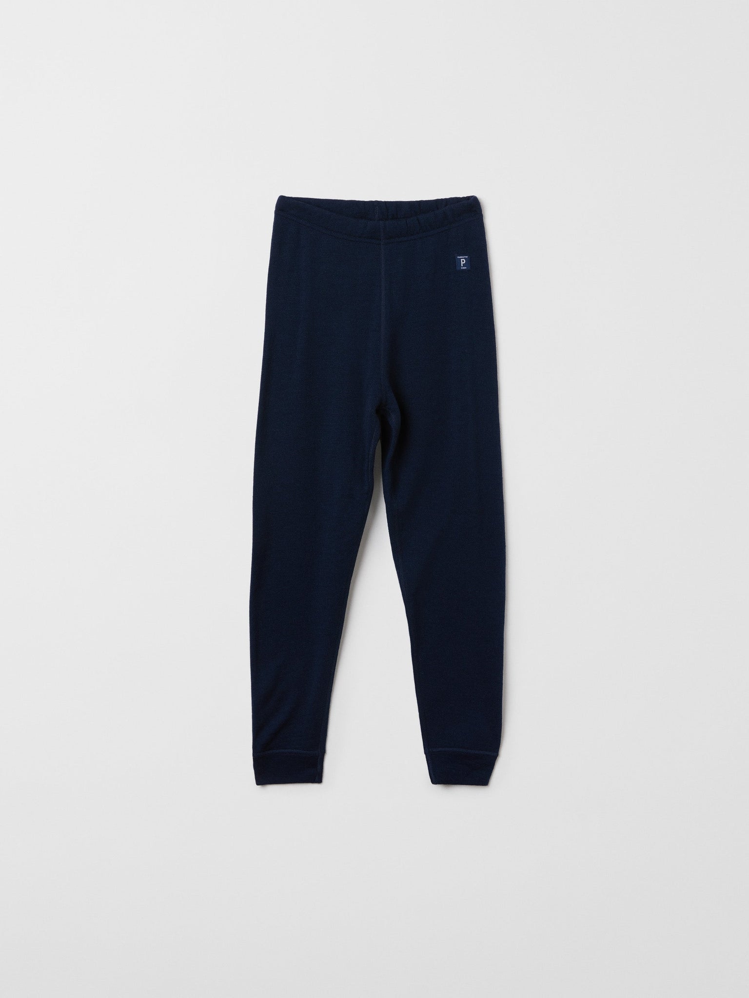 Terry Wool Navy Kids Thermal Leggings from the Polarn O. Pyret outerwear collection. Ethically produced kids outerwear.