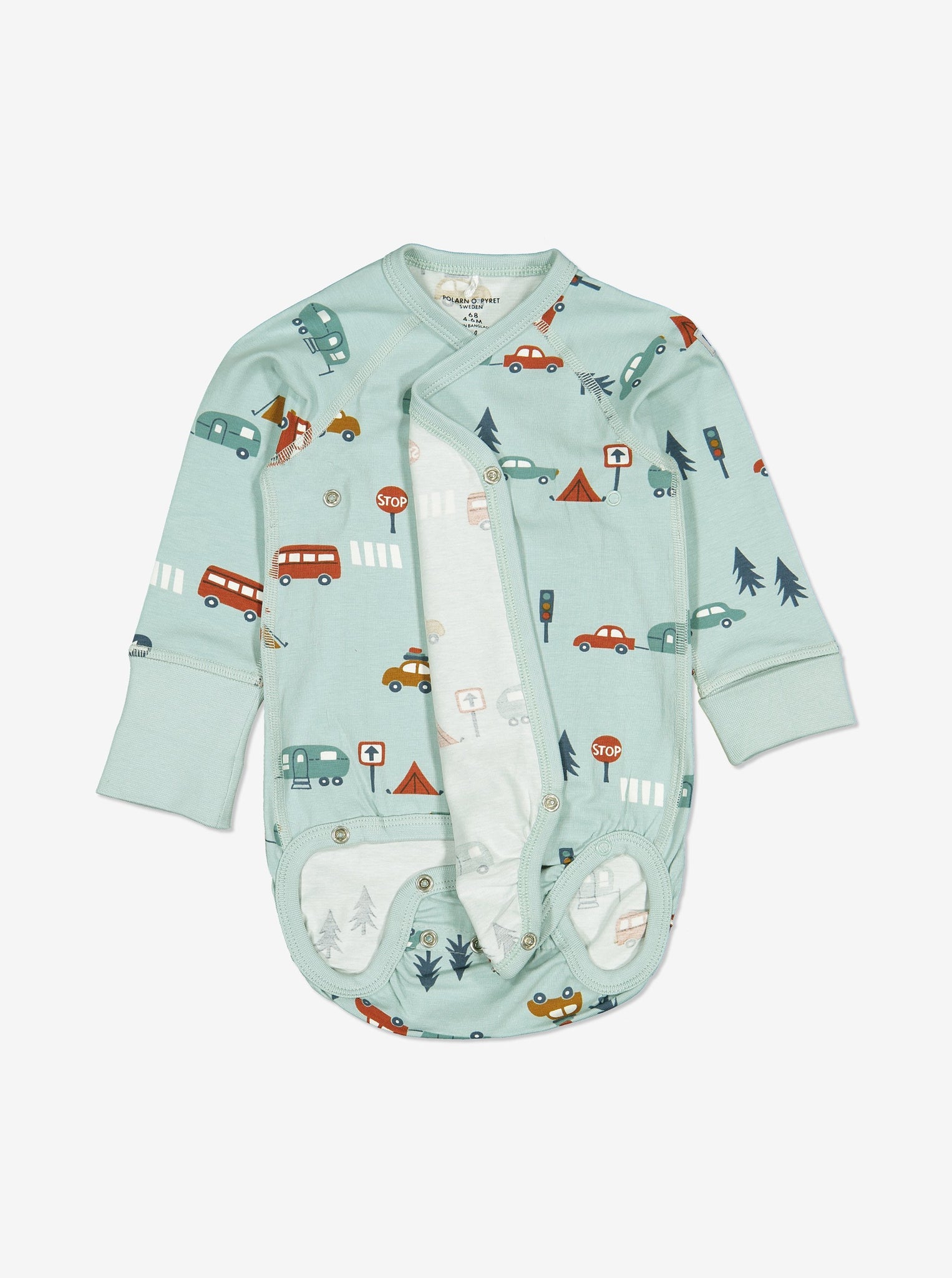 Unisex Blue Camping Print Wraparound Baby Top 0-6m